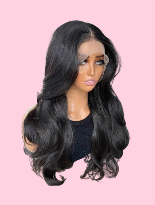Natural Black Curtain Bangs Human blend Lace Front Wig